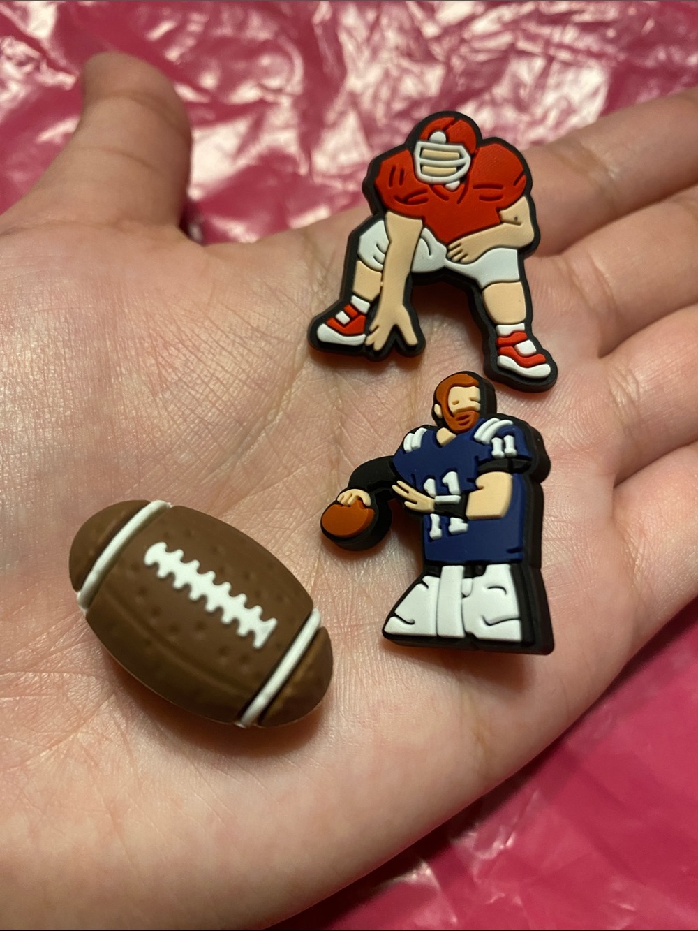 Football Themed Shoe Charms - Red, Blue & Brown - Picture 1 of 5